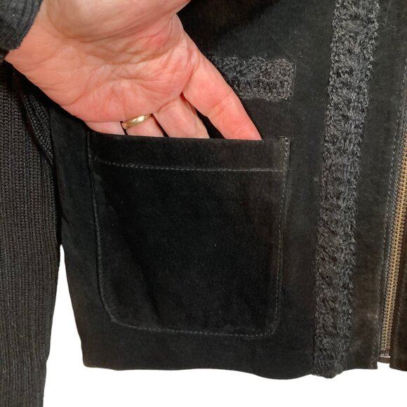 Paraphrase Vintage Cardigan, Sz L (measures smaller), Black Suede Wool Blend NEW - Picture 6 of 11